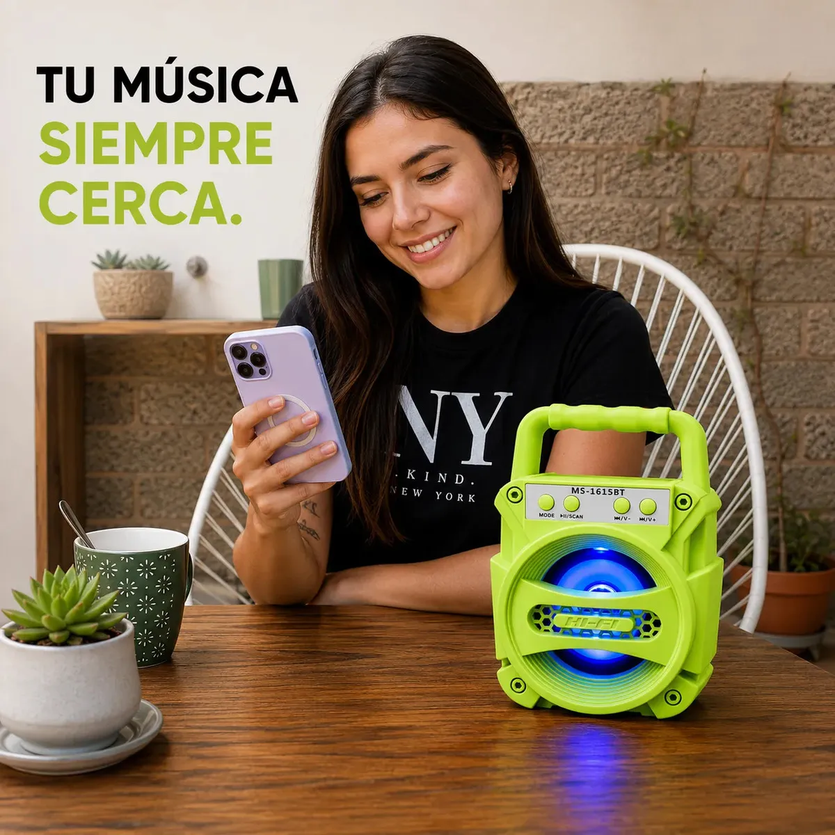 Parlante Bluetooth Portátil con Radio FM y Luces LED
