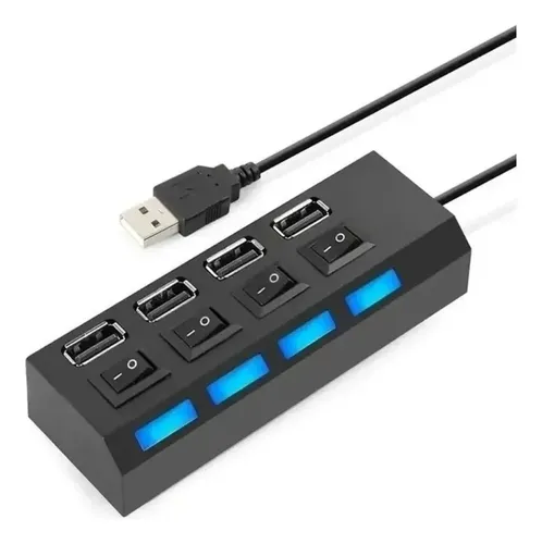 Hub Intco Usb 2.0 4 Puertos Con Switch Led Kq-4911 Negro